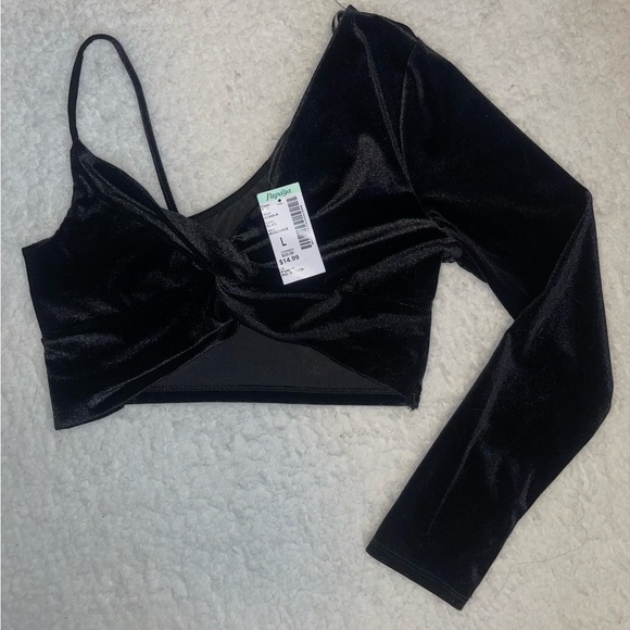 One Shoulder Cropped Velvet Top - Picture 2 of 2